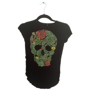 ¡Ay Guey! Sugar Skull Top XS T-Shirt Black Jersey Stretch Mexico High Sides
